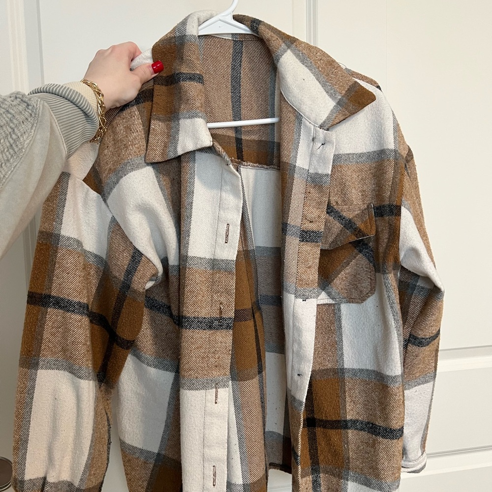 Plaid Women's Jacket in Brown and White